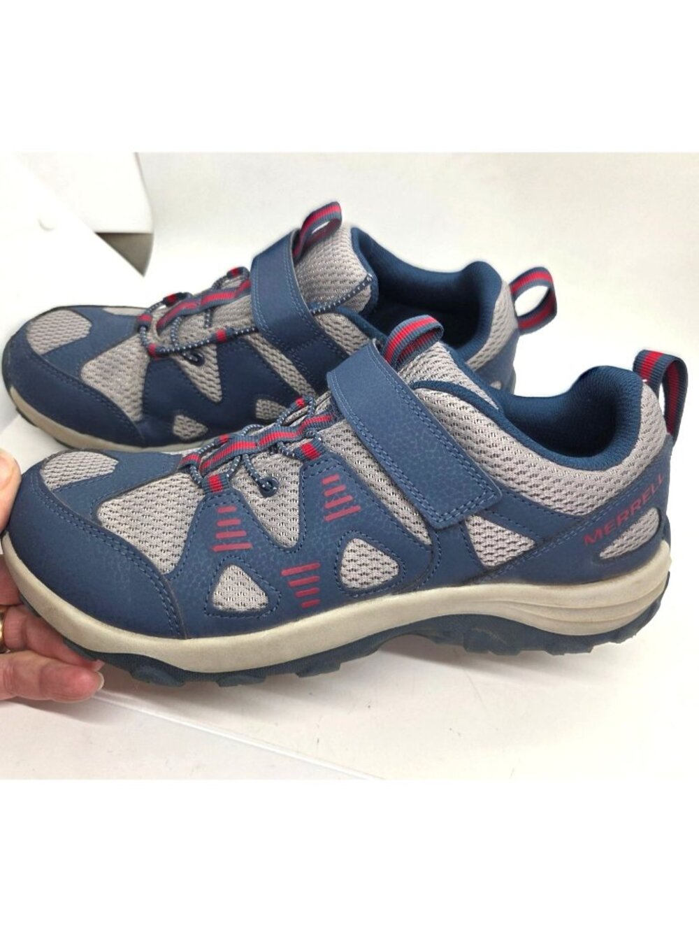 Kids Merrell Blue Gray Hiking Shoes US 7W hook & Loop Closure comfort walking - Picture 4 of 9